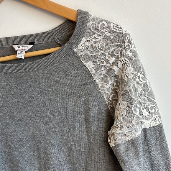 Guess Gray Crewneck Sweater Lace Accent Size Small - Picture 2 of 8